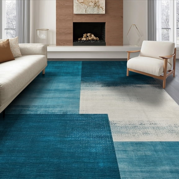 ODIKA 8'x10' Washable Area Rug Hallway Abstract Long Brushstroke Contemporary Watercolor Hallways for Dining Room, Large Office, Lounge, Non-Slip Chair-Friendly Mat
