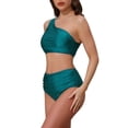 thumbnail image 4 of INSPIRE CHIC Women's One Shoulder Elegant Bikini Sets, 2 Piece Push Up Top Tummy Control Bottom Swimwear Bathing Suits Small Green, 4 of 5
