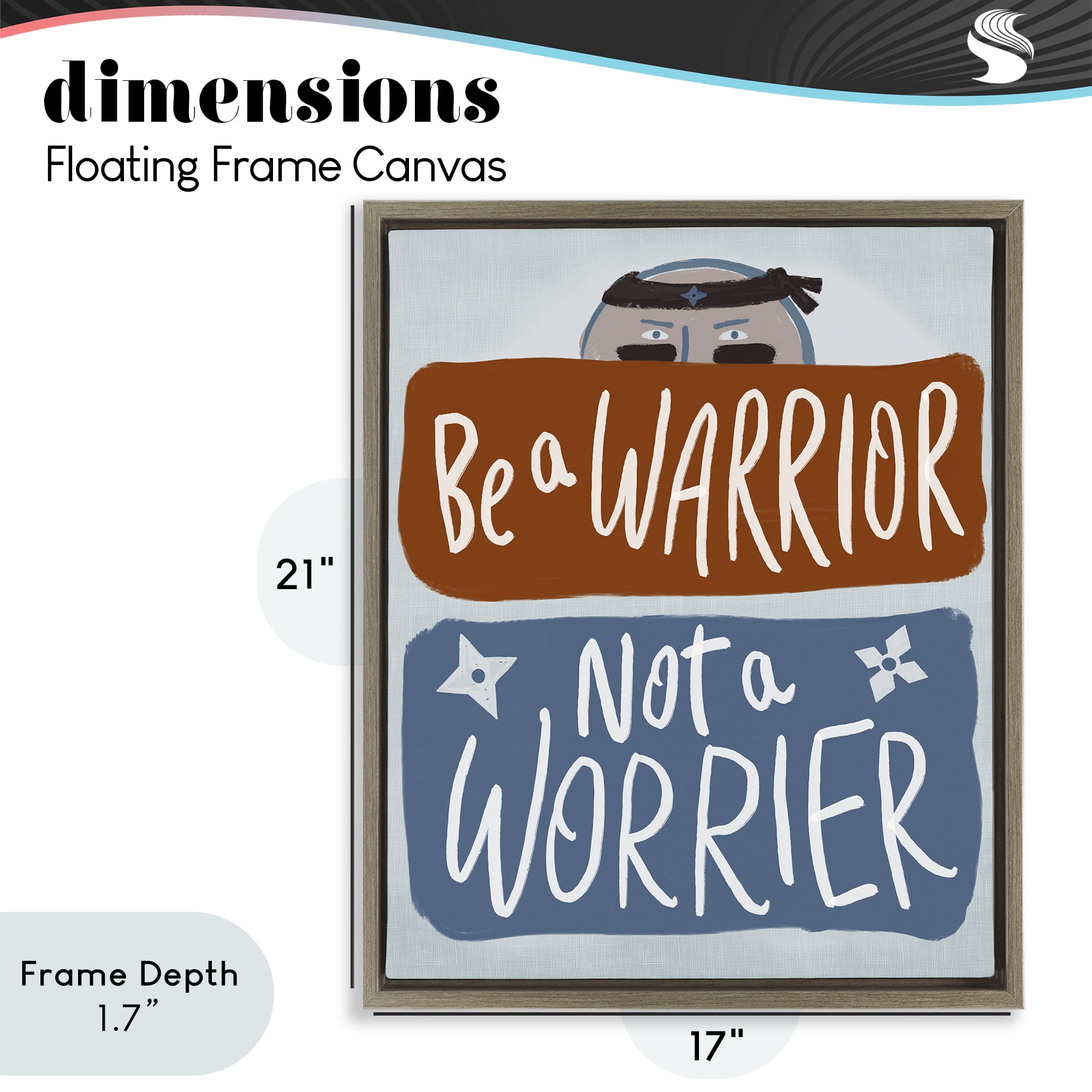 Stupell Industries Warrior Not Worrier Brown Framed Floater Canvas Wall Art, design by Connie Summers