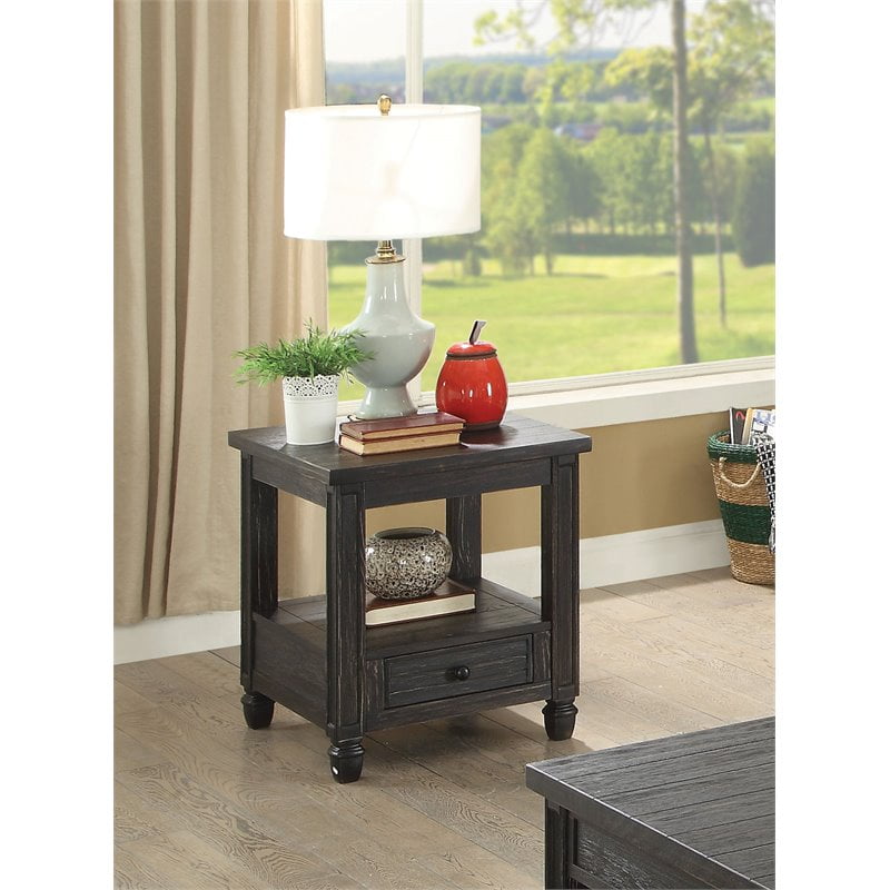 Furniture of America Shania Wood 1Drawer End Table in Antique Black