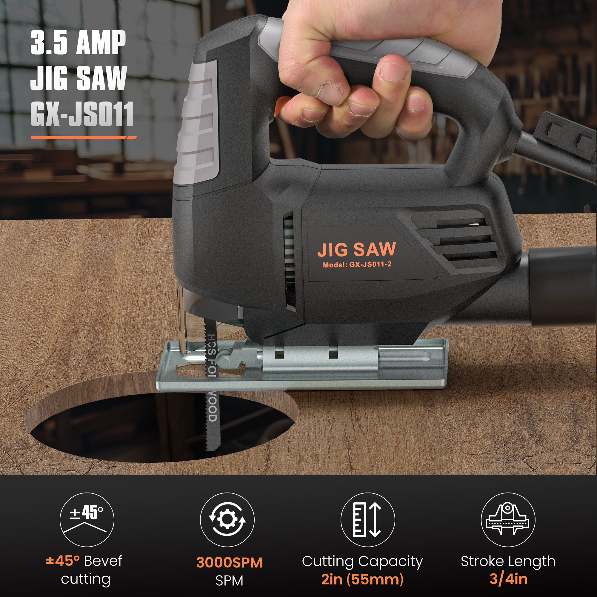 GASKY 3.5 Amp Jigsaw with 4 Blades, 3000 SPM photo 3