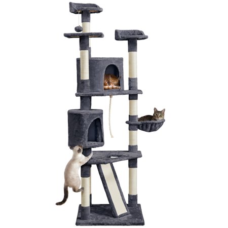 Easyfashion 79  Large Cat Tree Tower with 2 Condos  Dark Gray