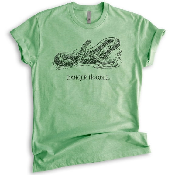 Danger Noodle Snake Shirt, Unisex Women's Men's Shirt, Reptile T-shirt, Funny Animal Pun Graphic Tee, Heather Apple Green, Medium