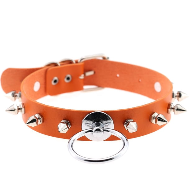 Collar de cuero con anillo redondo y personalidad exagerada, estilo europeo y americano, con remaches y correa de cuello con pinchos para tiroteos callejeros en discotecas