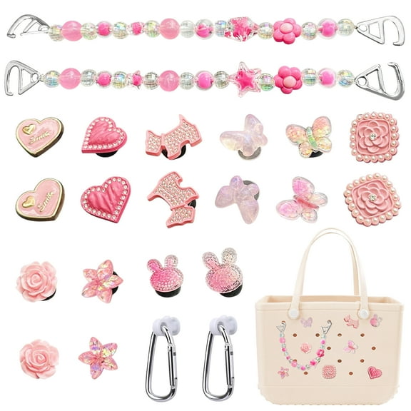 22 Pcs Charms Fit for Bogg Bag,Love Bunny Butterfly Star Keychain Set for Women&Girls Bags Supplies