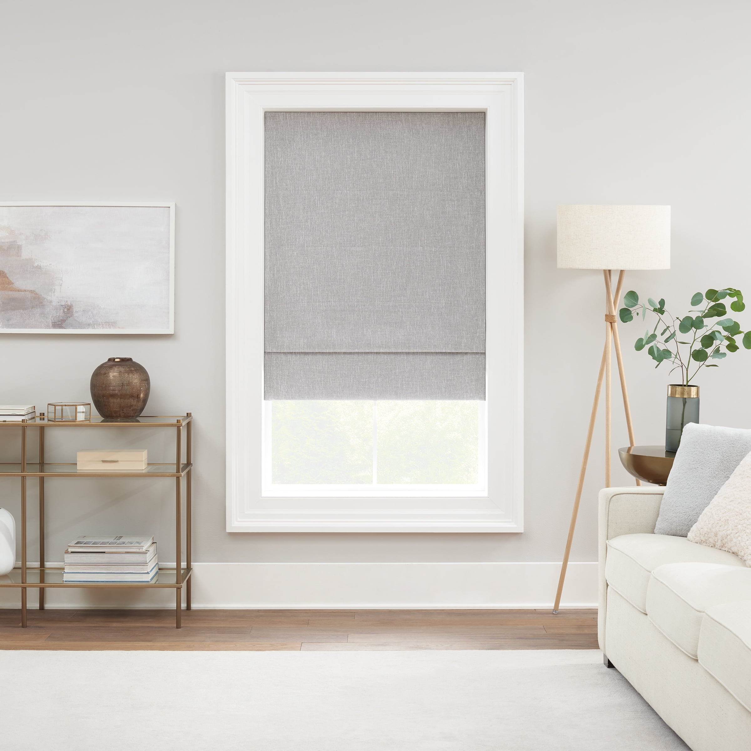 Eclipse Drew Textured Solid, 100% Total Blackout, Cordless Roman Shade, Smoke, 39 x 64