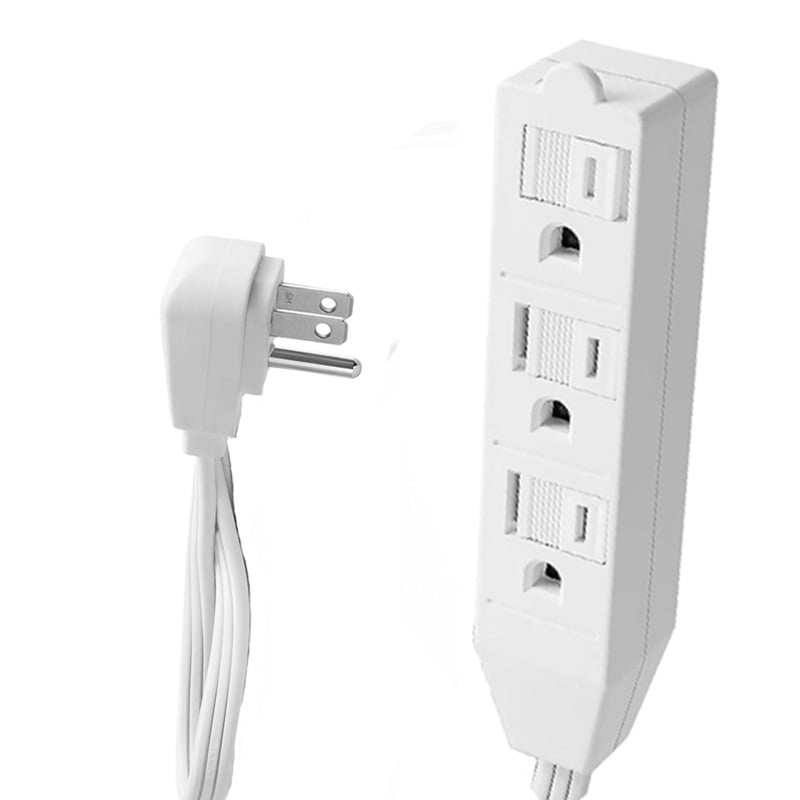 1.5 Feet White Durable Heavy Duty 3 Outlet Indoor 16AWG Flat Plug Extension Cord