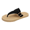 thumbnail image 6 of Rokment Women's Flat Flip Flops Sandals Beach Casual Suede Buckles Waterproof Soles Platform Gladiator Thongs Dress Slip on Slides Summer Vacation Black Size 5.5, 6 of 7