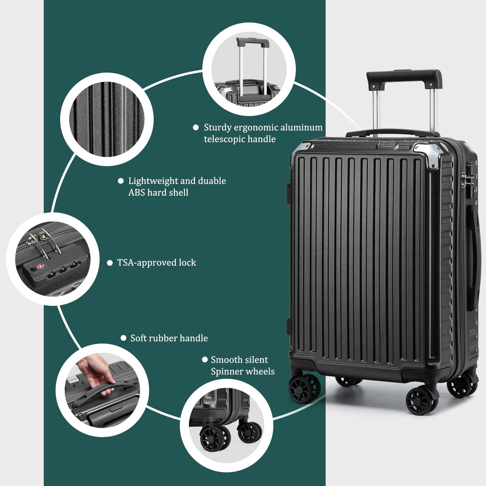 Joyway 7 Piece Luggage Set PC Hardside Lightweight Suitcase with TSA Lock Spinner Wheels (18/20/24/28)