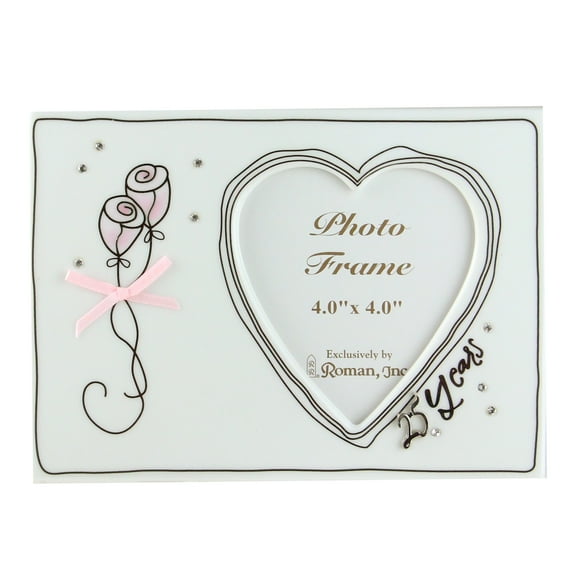 4" x 4" Silver Color 25th Wedding Anniversary Porcelain Photo Frame