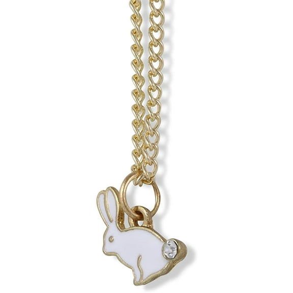 Emerald Park Jewelry Bunny Rabbit with Rhinestone Tail Charm Gold Chain Necklace (White)