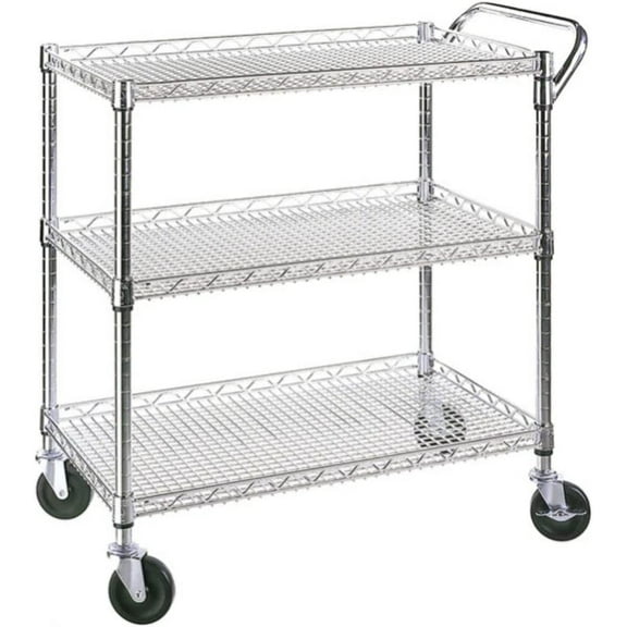 Heavy Duty 3 Tier Rolling Utility Cart Kitchen Cart on Wheels Metal Serving Cart Commercial Grade with Wire Shelving and Handle Bar for Kitchen Office Hardware