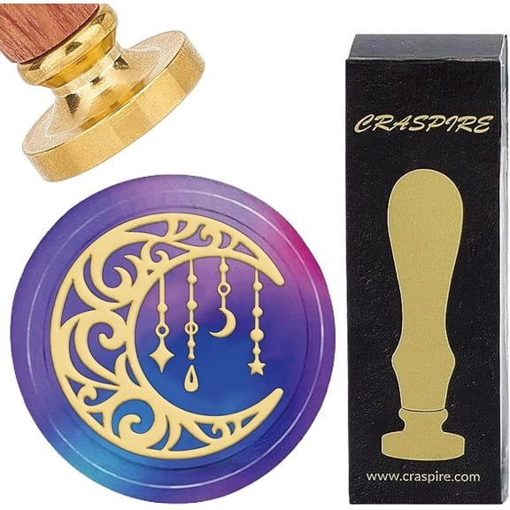Brass Wax Seal Stamps with Rosewood Handle for DIY Scrapbooking Moon 25mm
