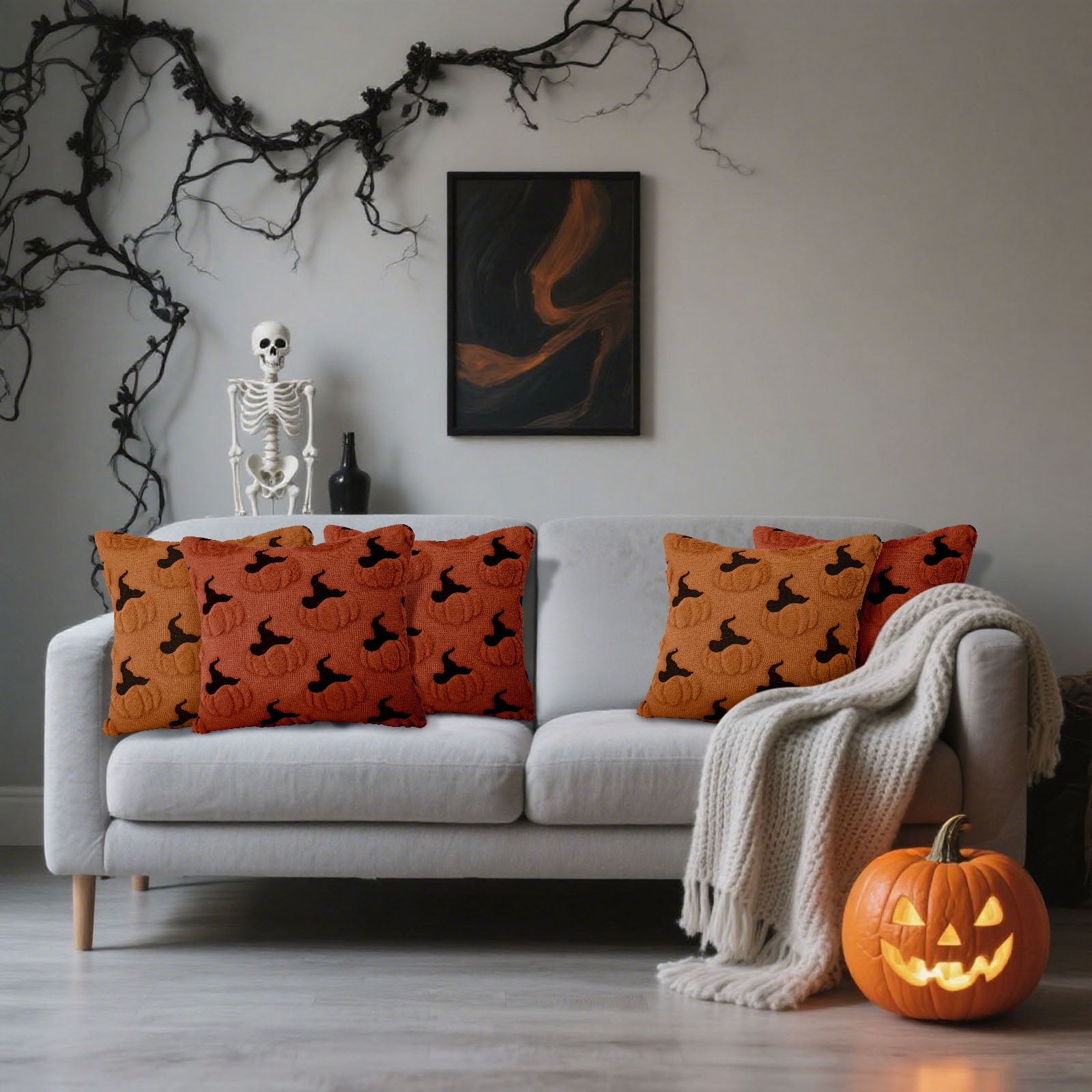 Sanmadrola Fall Pillow Covers 18x18 Throw Pillow Cases Set of 2 Halloween Thanksgiving Autumn Decorations Pumpkin Soft Plush Faux Fur Wool Couch Cushion Case for Sofa Bedroom Living Room Home Decor