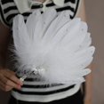 thumbnail image 6 of Byfri White Exquisite Feather Hand Fan Vintage Folding Handheld Fan for Dance Party 30x30cm, 6 of 7