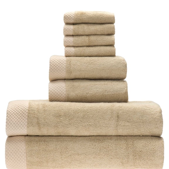 BedVoyage Luxury Towels, 8pc Set, 600 GSM, Ultra Soft Viscose derived from Bamboo Bath Towel, Super Absorbent, Extra Large - 2 Bath Size, 2 Hand Towels, 4 Washcloths - Champagne