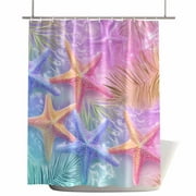 Shower Curtains for Bathroom-36"x72",Summer Colorful Starfish Palm Leaf Waterproof Bath Curtain Grommet Shower Curtain Set with Hooks,Coastal Ocean Plant Life Washable Bath Accessories