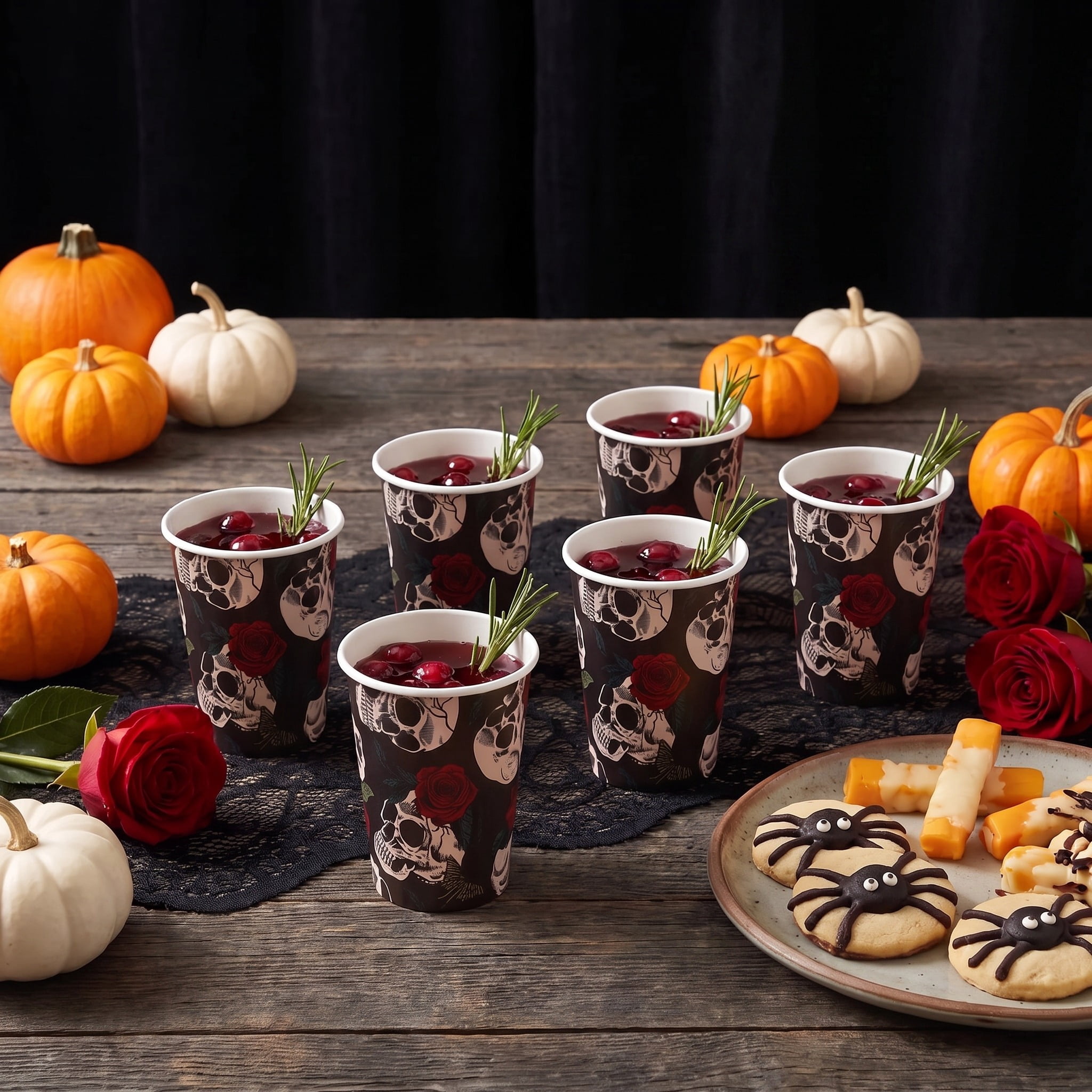 Skulls and Roses Disposable Paper Cups, Multicolor, 9 oz, 8 Count, Halloween by Way To Celebrate