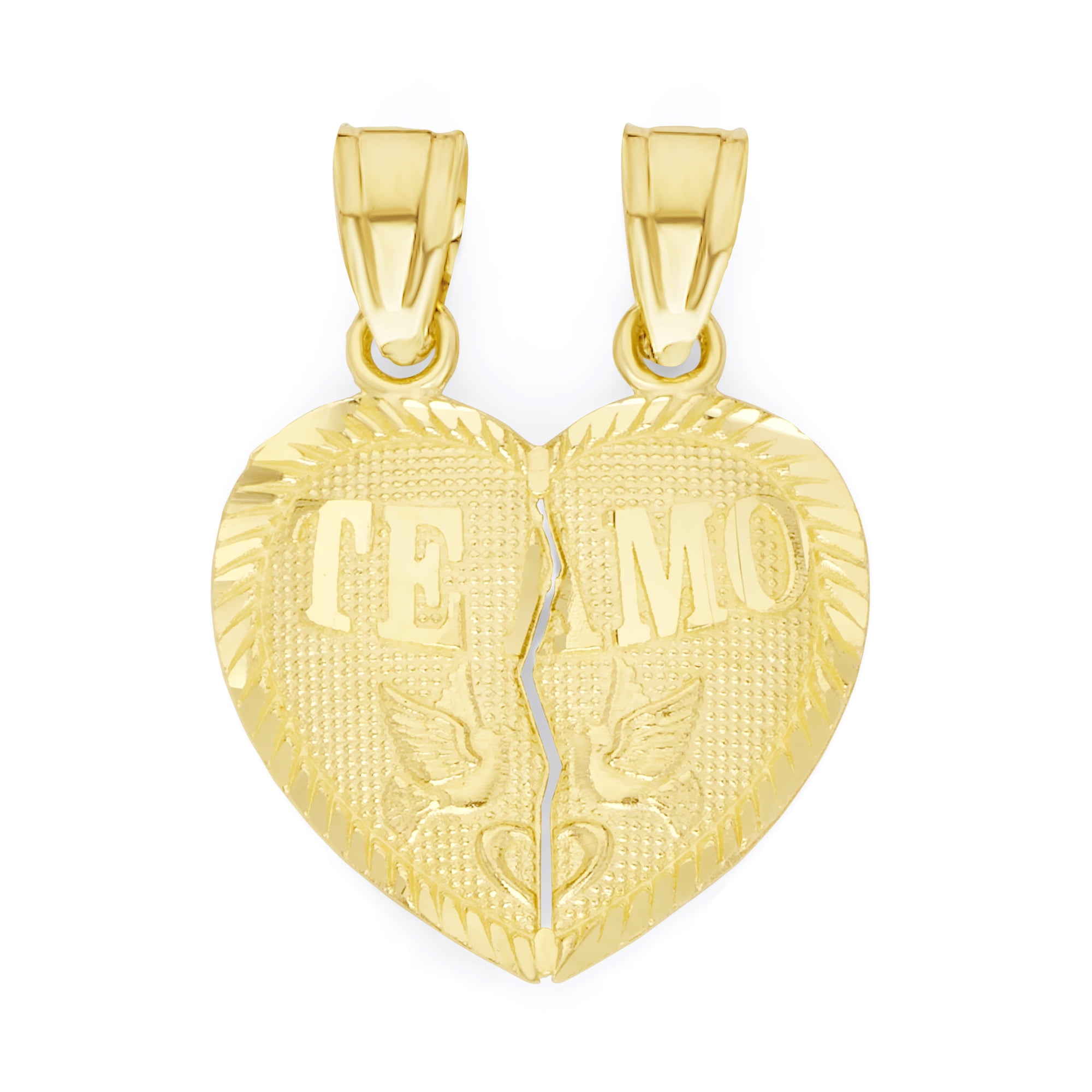 10k Real Solid Gold Breakable Te Amo Heart Pendant, Sharable Jewelry