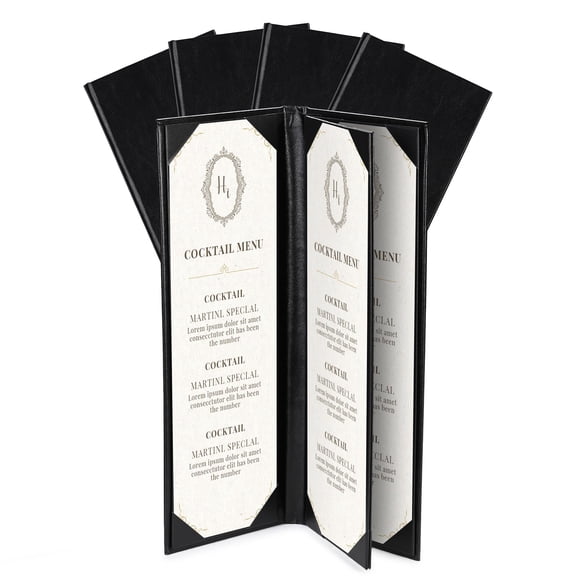 WeChef Restaurant Menu Covers 4.25x14" 3 Page 4 View PU Leather with Angled Corners for Wine List Bar Hotel 5 Pack