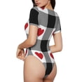 thumbnail image 4 of Uemuo Heart Black Buffalo Plaid Gingham Pattern Women's One Piece Short Sleeve Swimsuit Rash Guard Surfing Modest Quick-drying Swimsuit Beach Essentials-Small, 4 of 9
