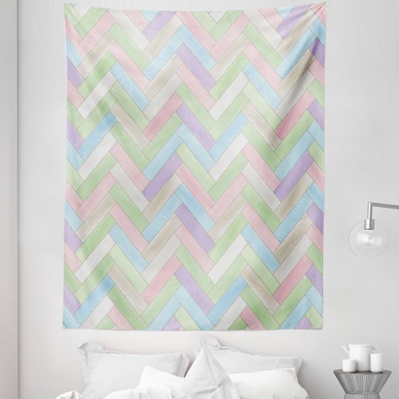 Pastel Tapestry, Soft Colored Realistic Parquet Wooden Floor Pattern Herringbone Country Home Print, Fabric Wall Hanging Decor for Bedroom Living Room Dorm, 5 Sizes, Multicolor, by Ambesonne