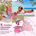 thumbnail image 4 of Backpack Beach Chair, 5 Position Adjustable Camping Chairs with Aluminum Table, Head Pillow, Cooler Bag, Cup Holders, Folding Beach Chairs for Adults (with Table, Pink Stripe), 4 of 9