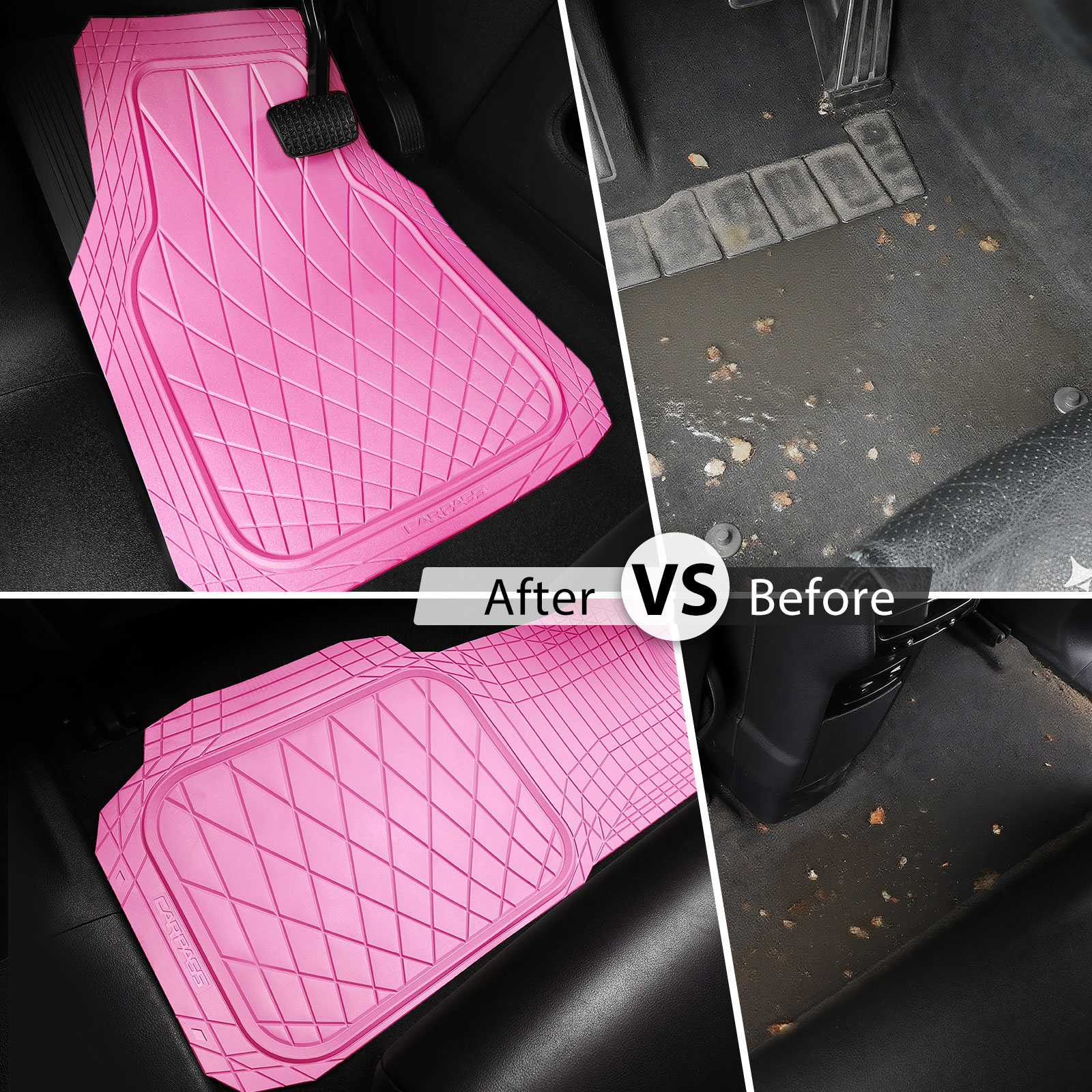 CAR GRAND Premium Heavy Duty Rubber Car Floor Mats Deep Dish All Weather Water Proof Easy Clean Universal Trim Fit Sedan SUV Van Truck All Pink