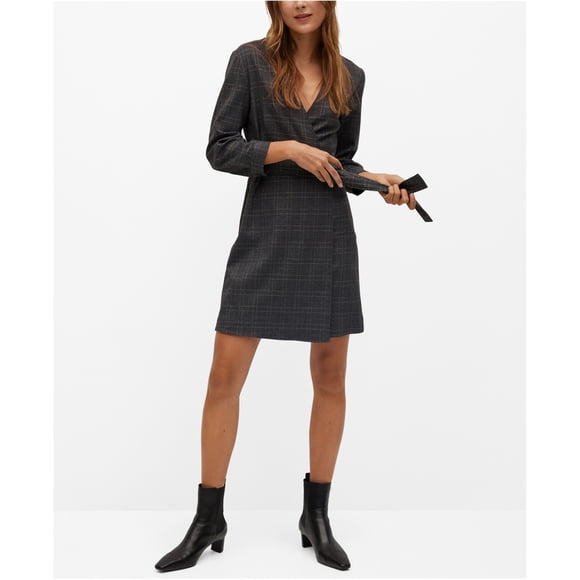 MNG Womens Belted Wrap Dress gray 6