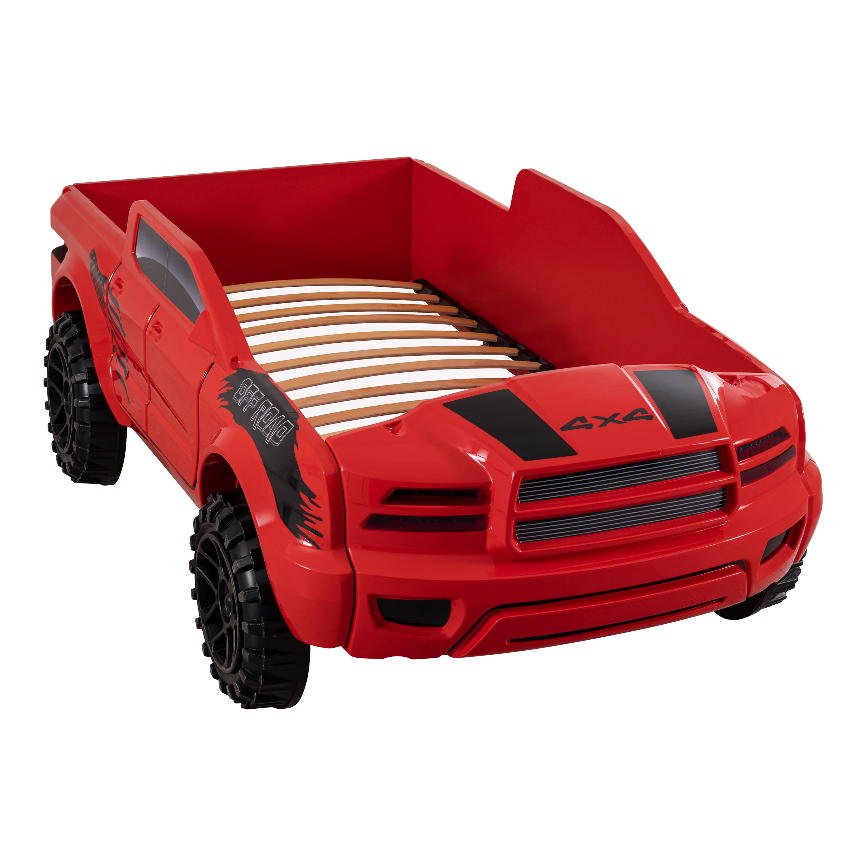 Furniture of America Rugged Kids Plastic Twin Pick-up Truck Bed with LED and Sound, Red