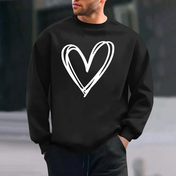 Amzcrzy Sudadera Para Hombre, Con Estampado De Corazones, Informal, De Manga Larga Y Cuello Redondo, Con Capucha, Color Negro, Xl