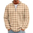 thumbnail image 2 of Men's Plaid Waffle Knit Sweatshirt Quarter Zip Pullover Stand Collar Long Sleeve Loose Fit Casual Sweatshirt For Fall Winter Daily Wear, L, 2 of 7