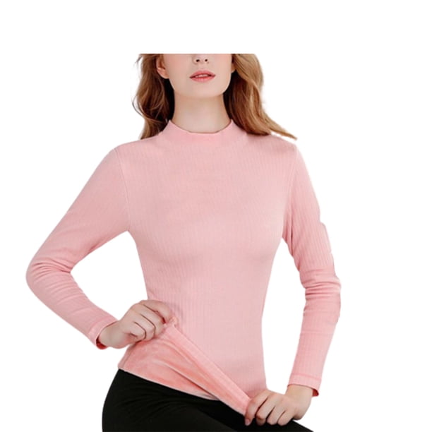 Qarigey Camisa térmica, ropa de abrigo, ropa interior de invierno, manga larga, cuello medio-alto, lana polar, al tacto, accesorio DIY, lencería Ropa interior Rosado SG Qarigey AP013715-03