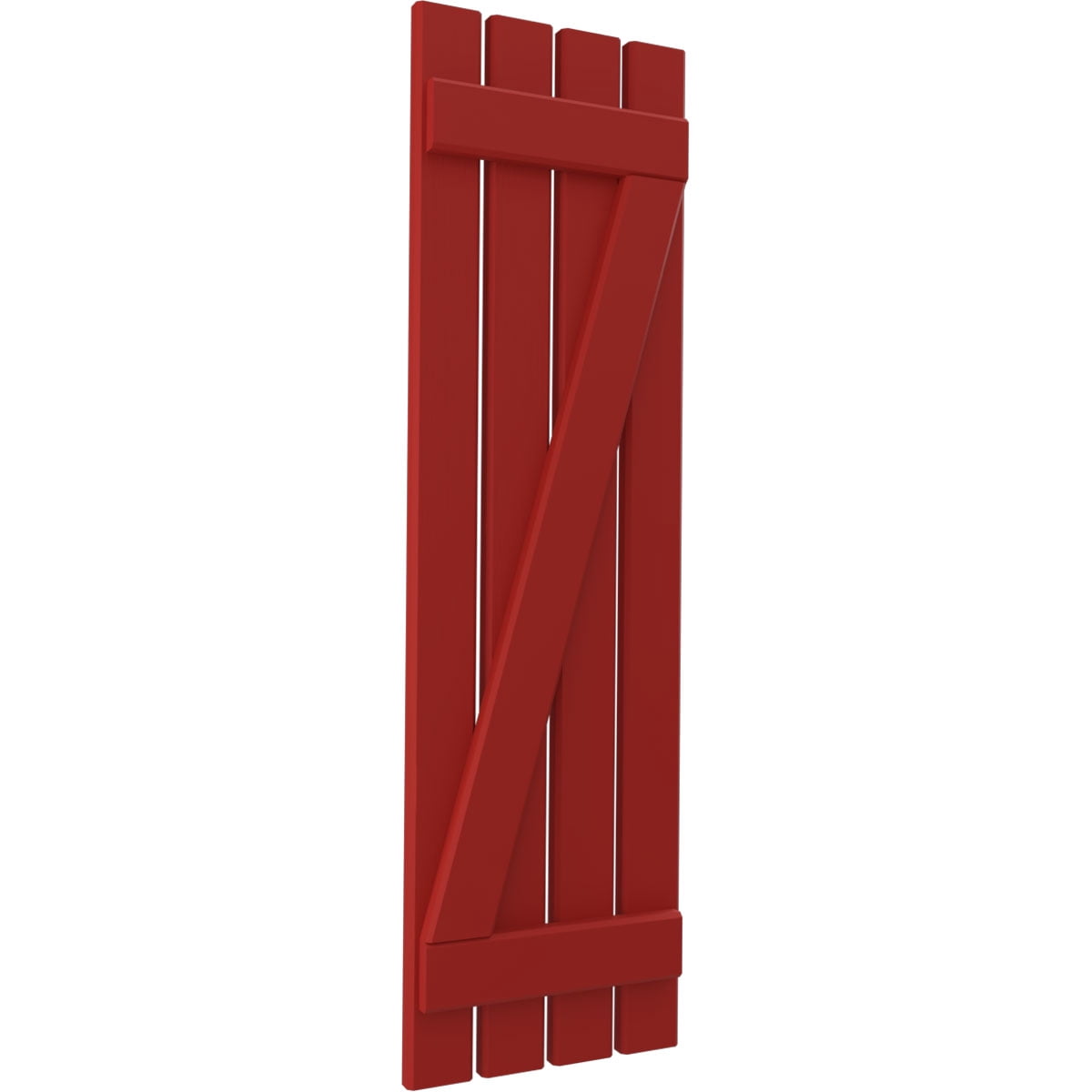 Ekena Millwork 15 1/2"W x 44"H Americraft Four Board (2 Batten) Exterior Real Wood Spaced Board-n-Batten Shutters w/ Z-Bar (Per Pair), Fire Red