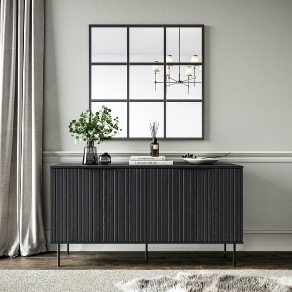 Kris & Ally Evander Black Classic Fluted Engineered Wood Sideboard with Metal Legs