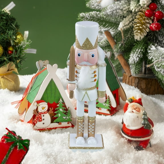 Christmas Nutcracker  Soldier Swordsman (25 cm) Wooden Glittery Decoration, White