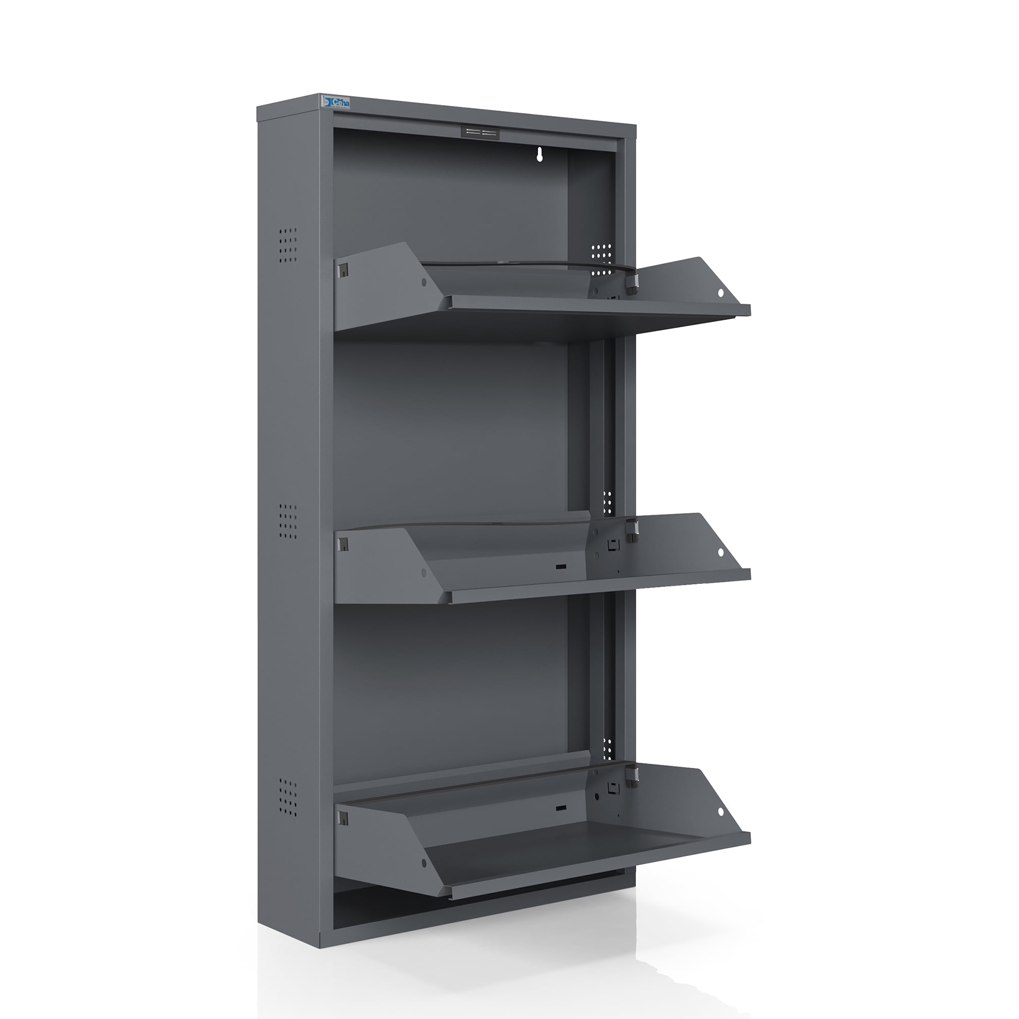 Anthracite 3-Tier Metal Shoe Cabinet with Side Ventilation