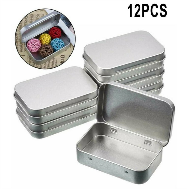 Mduoduo Metal Rectangular Empty Hinged Tins - Pack of 12 Silver Mini  Portable Box Containers Small Storage Kit & Home Organizer Small Tins with  Lids