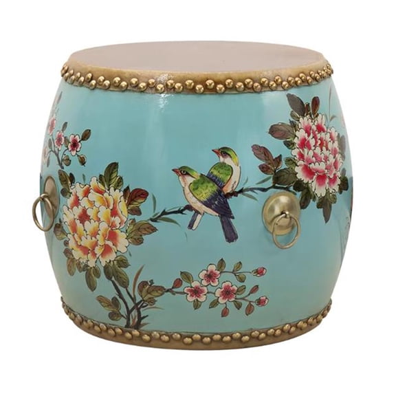 Chinese Garden Stool, Wood Drum Footstool, Flower Birds Decorative Plant Stand, for Living Room, Bedroom, Balcony, Patio