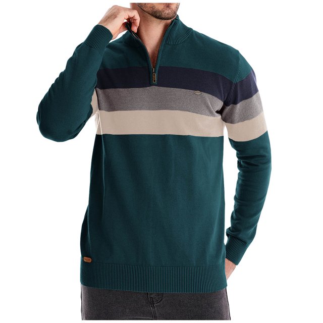 GigrtiJin Pull à Quart de Zip pour Hommes Manches Longues Rayé Colorblock Chandails Hiver Chaud Tricoté