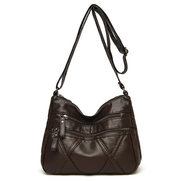 Leather Crossbody Bags for Women Lightweight Ladies Crossbody Purse Multi Pocket Shoulder Bag Brown