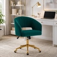 thumbnail image 3 of KCC Upholstered Velvet Office Chair, Adjustable Swivel Vanity Chair with Gold Metal Base and Wheels for Home Office or Makeup Room(Green), 3 of 10