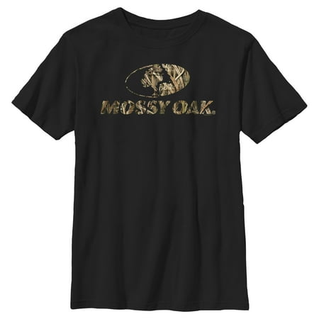Boy s Mossy Oak Grass Blades Filled Logo Graphic Tee Black X Large