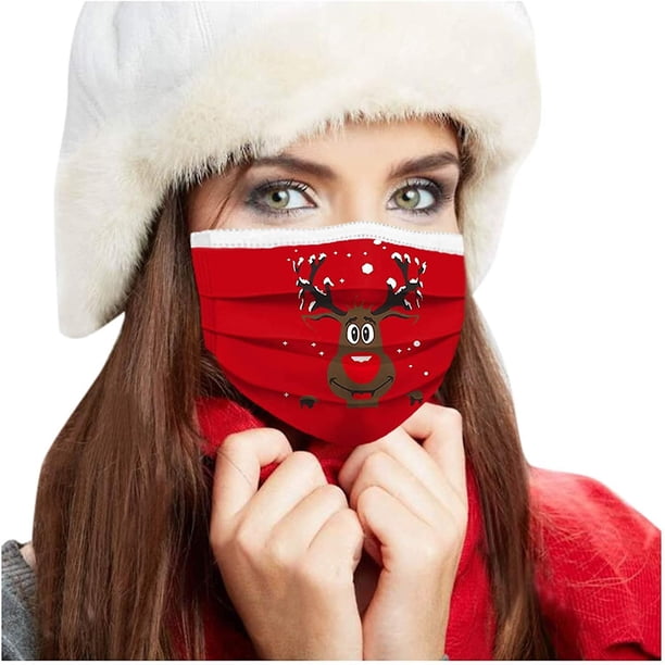 50 piezas Mascarilla navideña Protección para la boca y la nariz 3 capas Desechable Escudo facial Impresión Bandas para el sudor a prueba de polvo Tela transpirable Multifuncional Sc LingWen 8390614654266