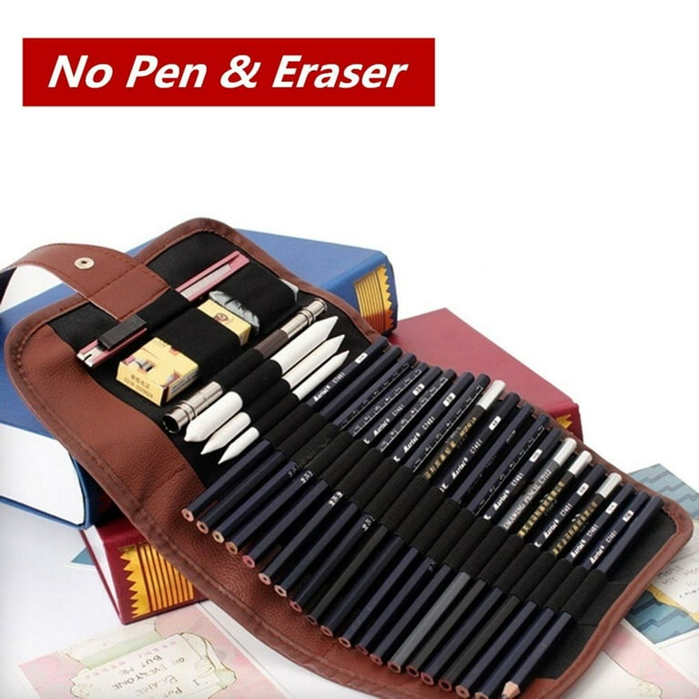 24 Slots Pencil Bag Wrap Roll Up Students Canvas Sketching Pen Case Brushes Makeup Pouch Walmart