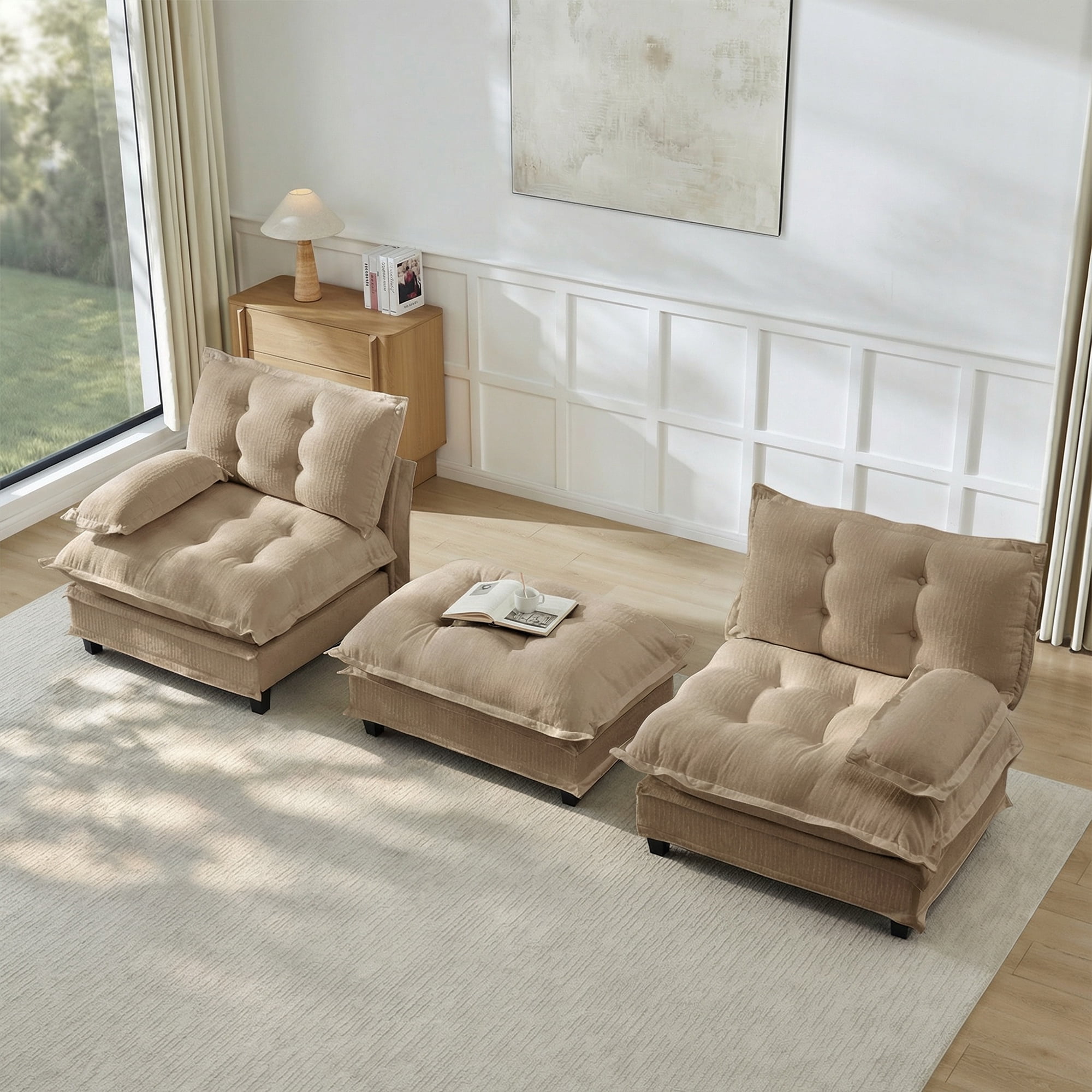 AISWORD 77" L-Shaped Modular Sectional Cloud Sofa with Ottoman, Chenille Fabric Deep Seat Couch with Lattice Decored Cushions