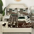 thumbnail image 3 of Rustic Patchwork Full Bed Sheet Set, Hunting Deer Bear Bed Sheets Set Retro Cabin Lodge Decor Sheets Teens Men, Woodland Country Wild Animal Top Sheet Adventure Camping Decor, Brown, 3 of 5
