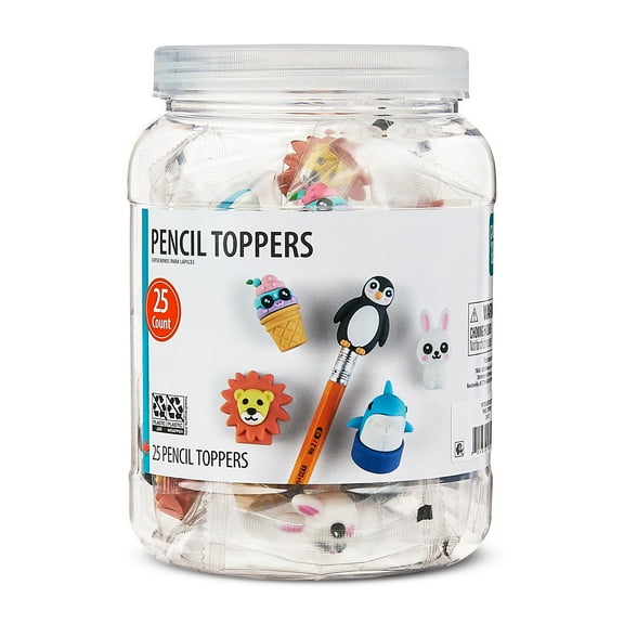 Pen+Gear Pencil Toppers, Teacher Reward, Assorted Designs, 25 Count, Bucket