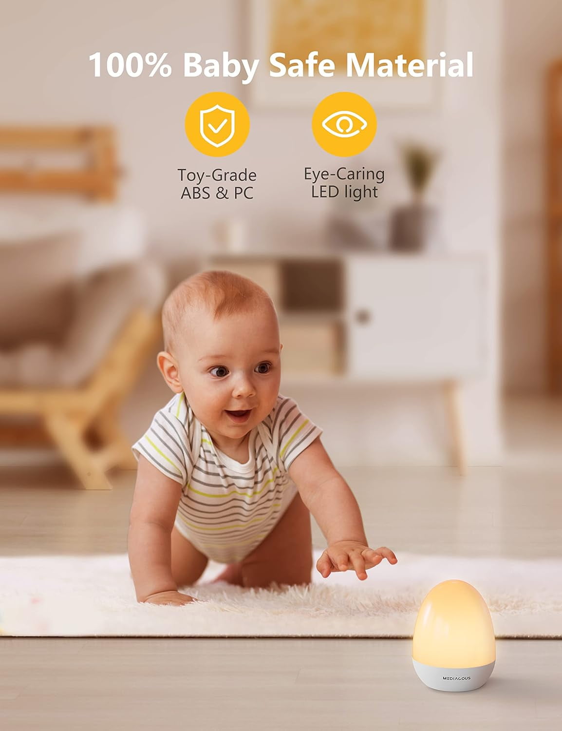 Night Lights for Kids Room, Egg Light for Nursery with Stable Charging Pad, Dimmable Baby Night Light with 1H Timer & Touch Control, ABS+PC LED Egg Night Light for Breastfeeding, Up to 200H