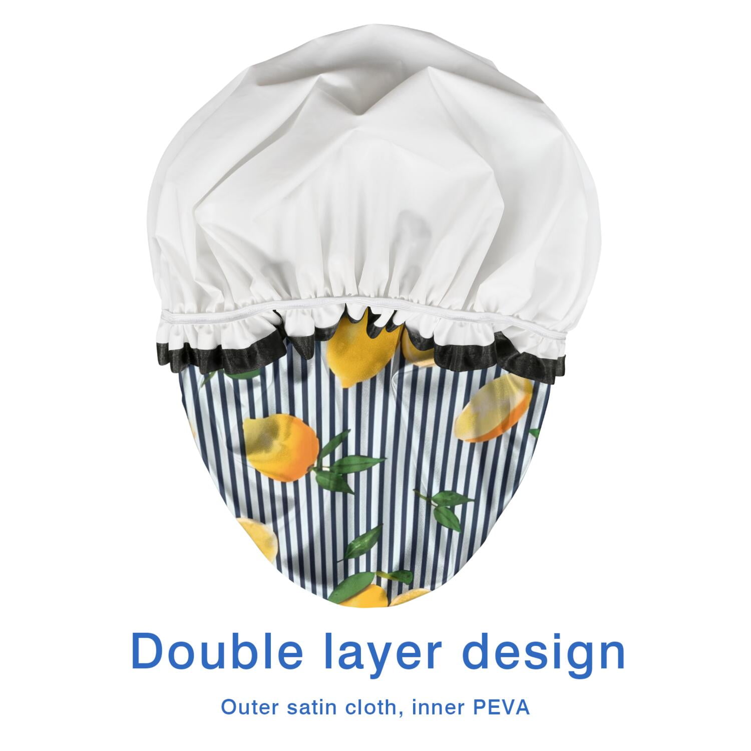 Shower Caps,Yellow Lemon Fruit Leaves Waterproof Shower Cap for Women 4 Pieces,Double Reusable Hair Cover for Shower PEVA Elastic Stretch Hem